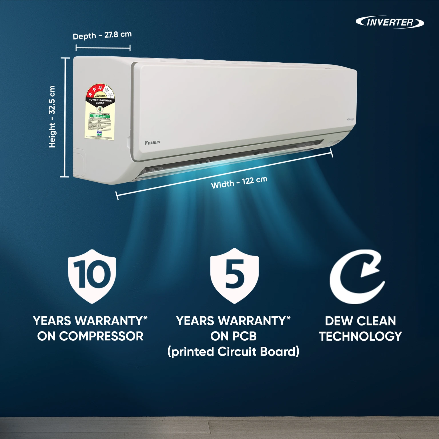 Daikin 2026 Model 2.6 Ton 3 Star Split Inverter AC (FTKL90XV16 White) view 3